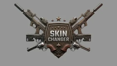 Skin Changer emblem: a metal shield reading Skin Changer, with crossed rifles, revolvers and stars.